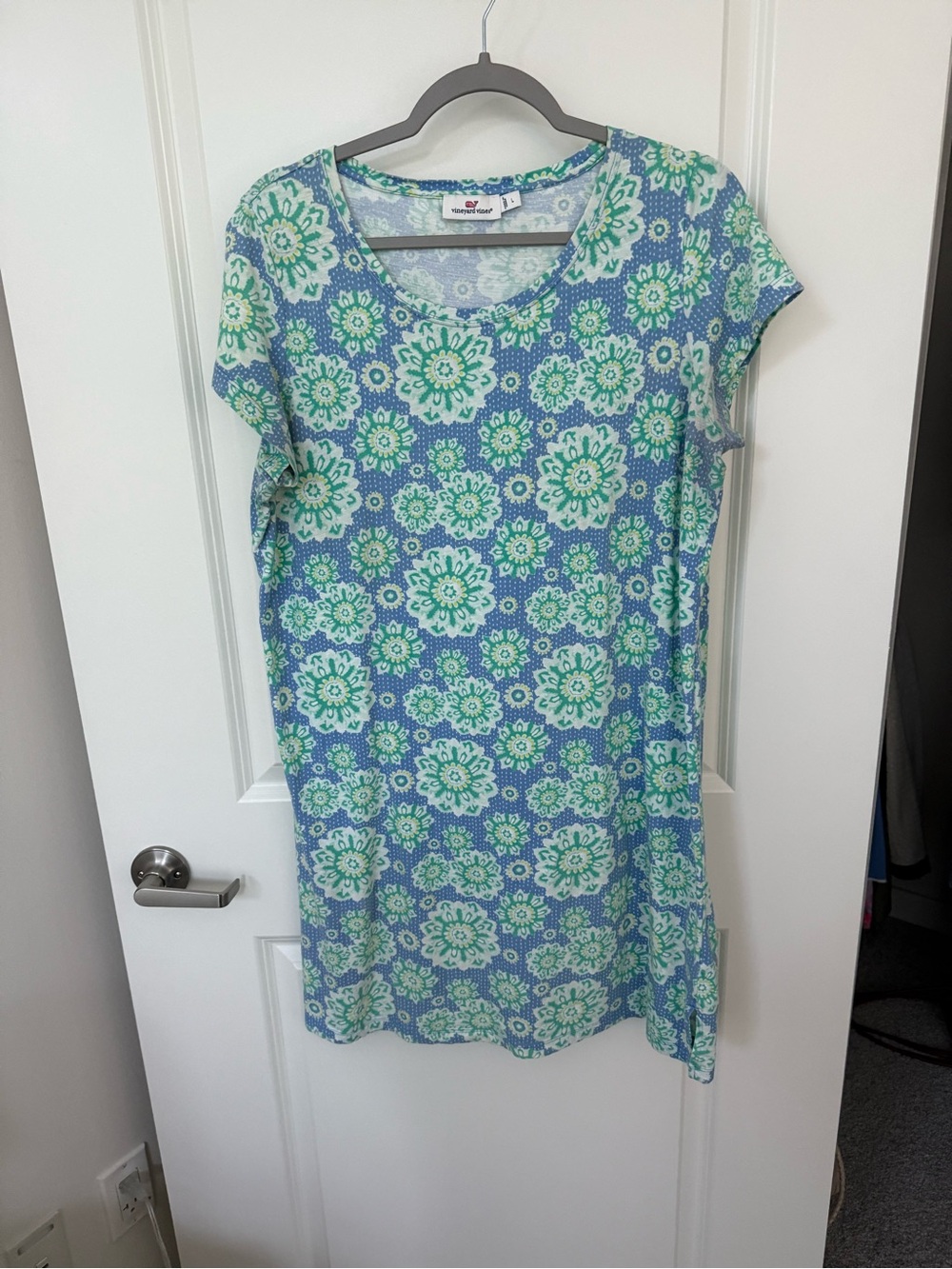 Vineyard Vines Blue and Green Floral Tee shirt shift dress large